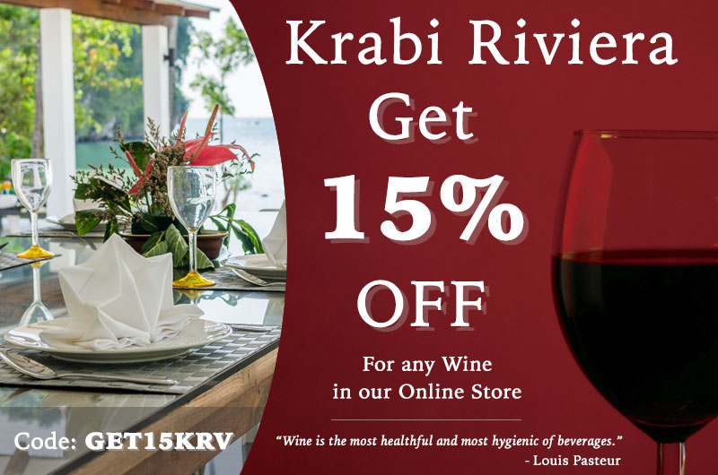 Get 15% off on any Wine at Krabi Riviera Catering Store